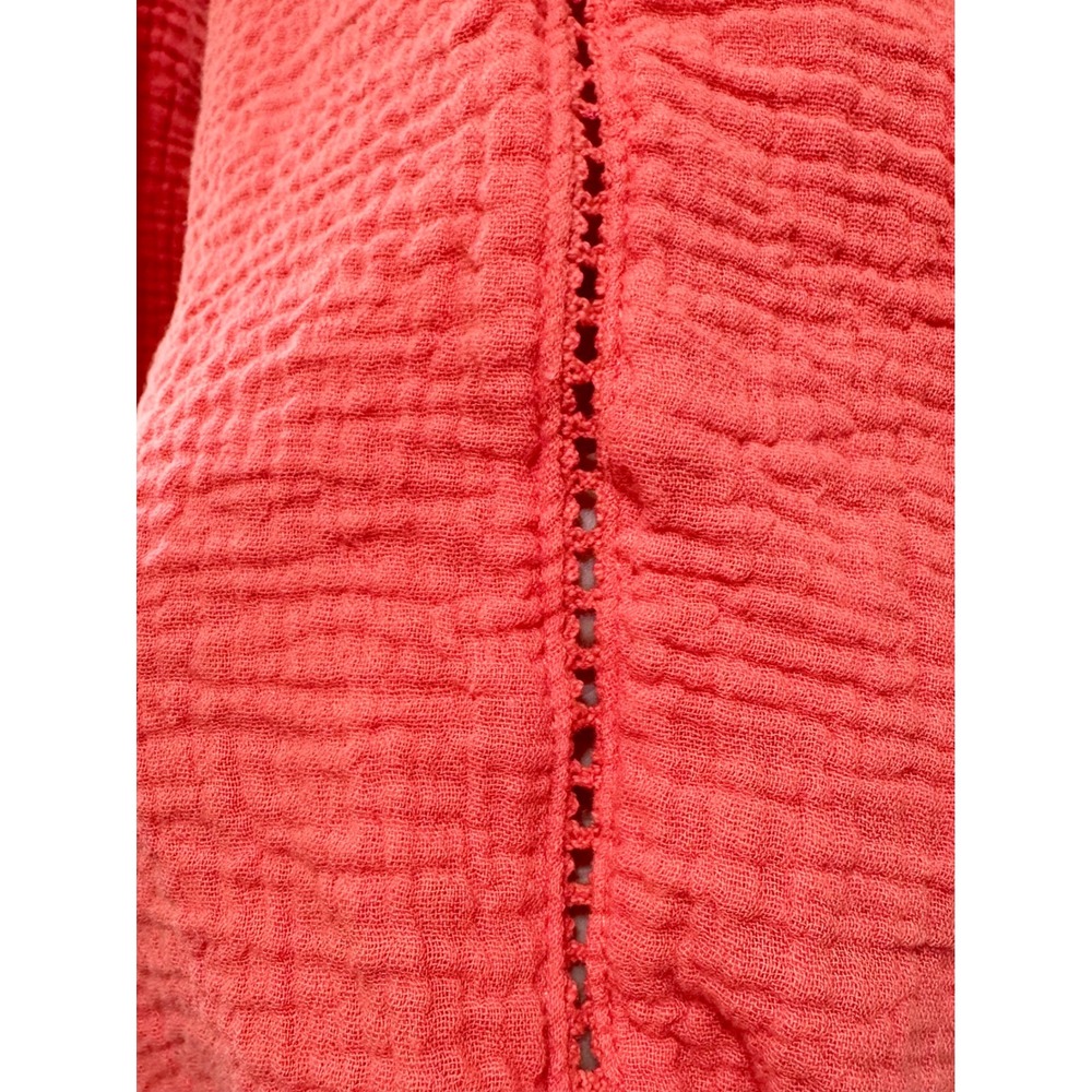 Belle Beach Kim Gravel Coral Pink Cotton Gauze Crochet Trim Blouse Top Medium - Picture 4 of 5